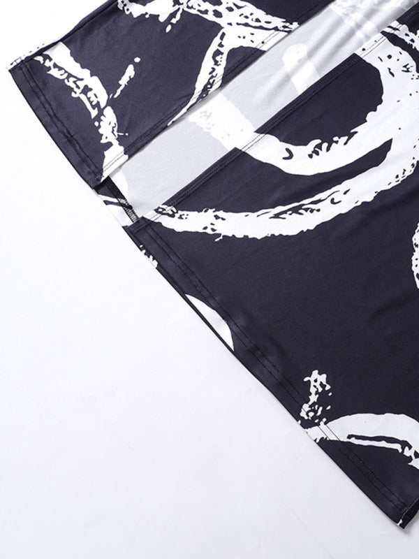 Women's graffiti print sling wrap bust skirt two-piece set