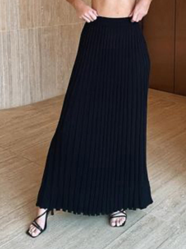 Knitted Camisole + Skirt Elegant Sleeveless Short Top Pleated Skirt Set