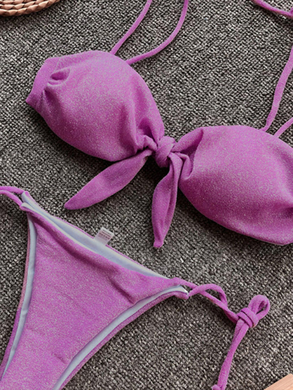 Three-point purple bikini women's strappy swimsuit