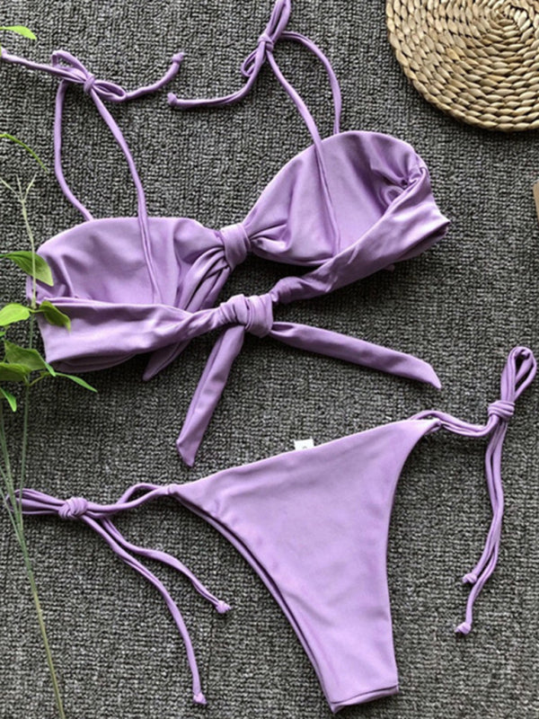Three-point purple bikini women's strappy swimsuit