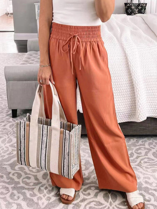 Loose Home Casual Mid-Waist Solid Color Wide-Leg Pants