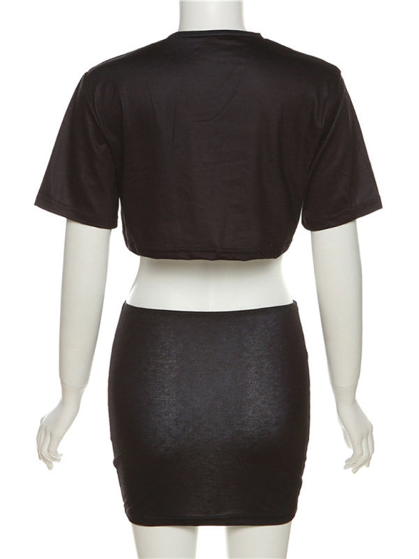 Women's Printed Short Top + Skirt Two-Piece Set
