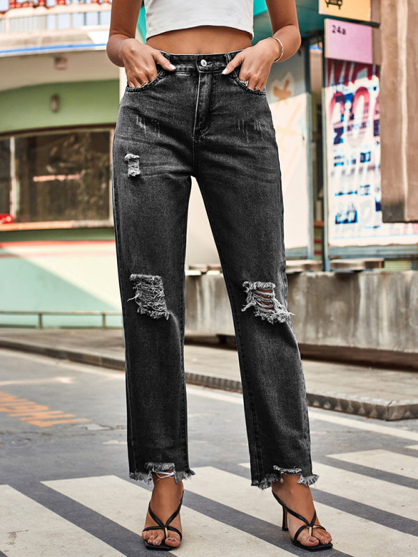 Denim style ripped women's casual jeans