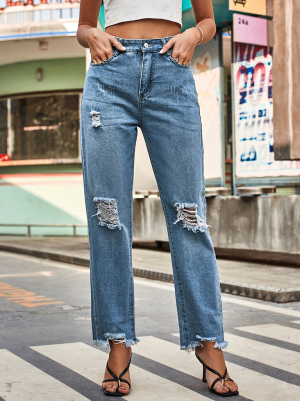 Denim style ripped women's casual jeans