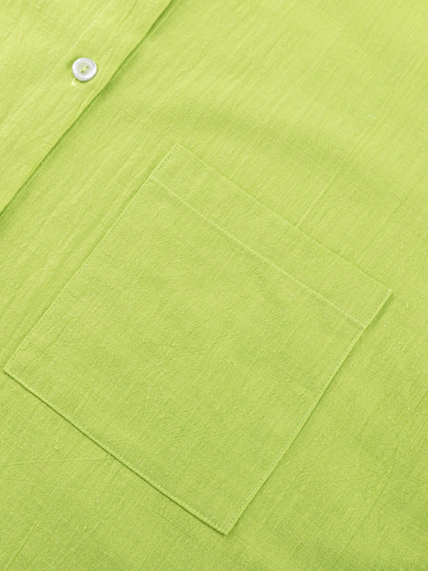 Solid Color Single Breasted Long Sleeve Lapel Shirt Shorts Loose Set