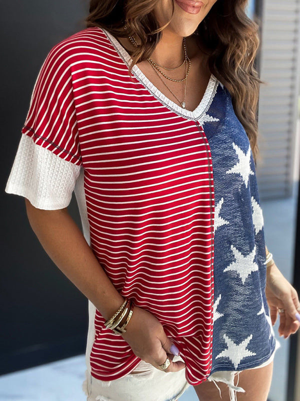 Women's Stripe Stars Print Short Sleeve T-Shirt