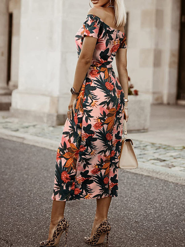 Women's floral printed collar midi dress