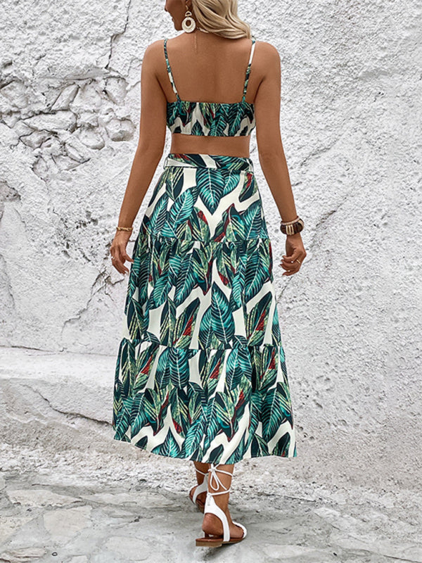 Printed Holiday Ladies Camisole Two-Piece Backless Set