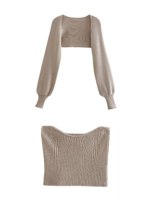Knitted Sleeves + Slim Tube Top Two-piece Set