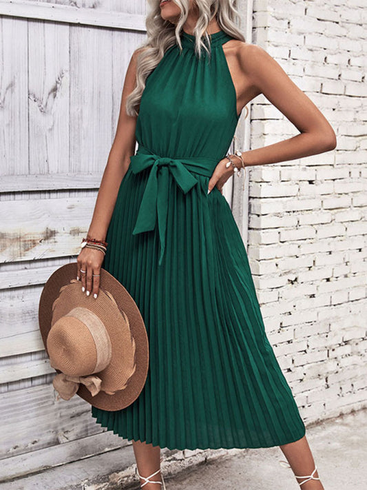 Summer solid color halter neck minimalist style dress