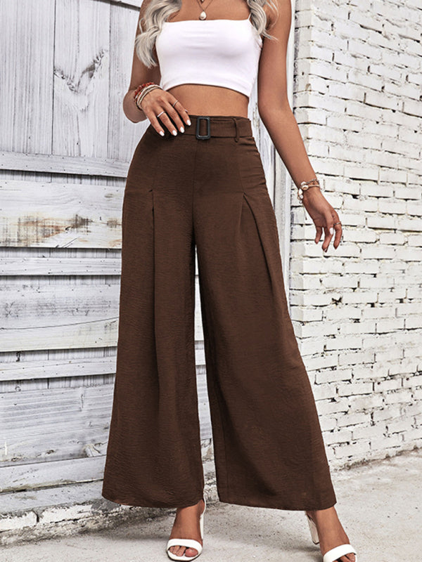 Women's high waist wide leg casual pants with belt