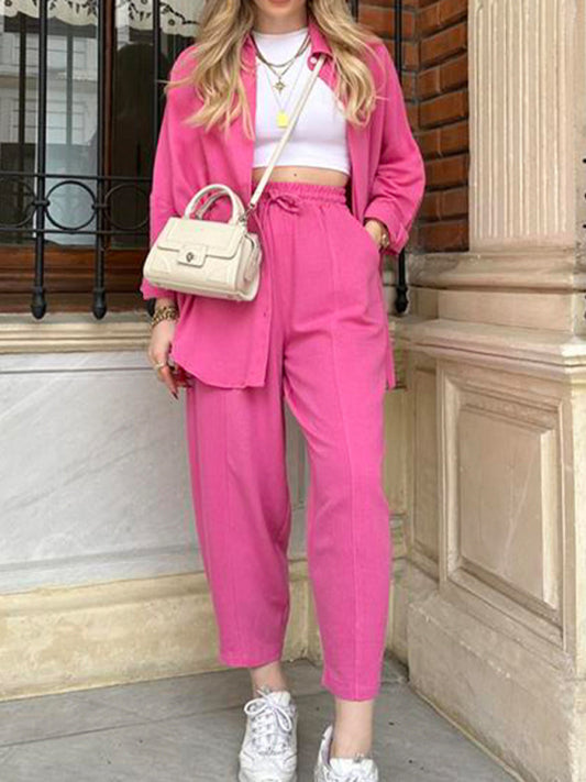 नया फैशन कैज़ुअल सूट बहुमुखी लूज़ शर्ट हाई कमर पैंट टू-पीस सेट