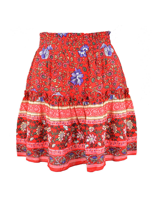 印花半身裙 波西米亞民族風荷葉邊半身裙
