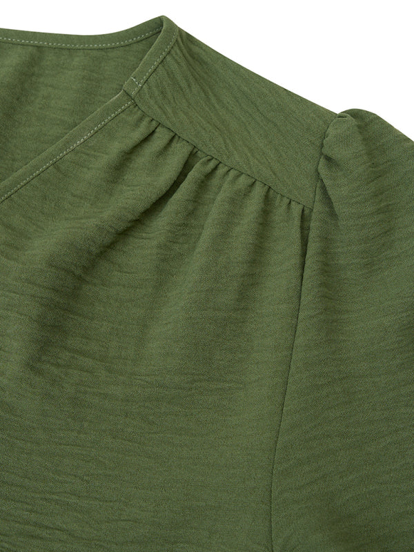 महिलाओं के लिए कैज़ुअल वी नेक लंबी आस्तीन वाला सॉलिड रंग का स्लिम टॉप