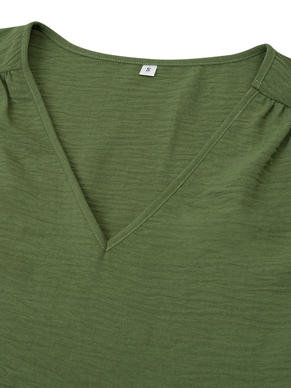महिलाओं के लिए कैज़ुअल वी नेक लंबी आस्तीन वाला सॉलिड रंग का स्लिम टॉप