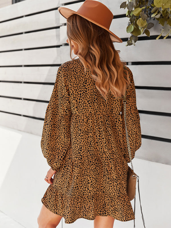 Leopard Print Long Sleeve Holiday Dress
