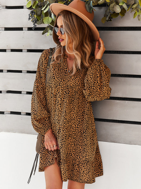 Leopard Print Long Sleeve Holiday Dress
