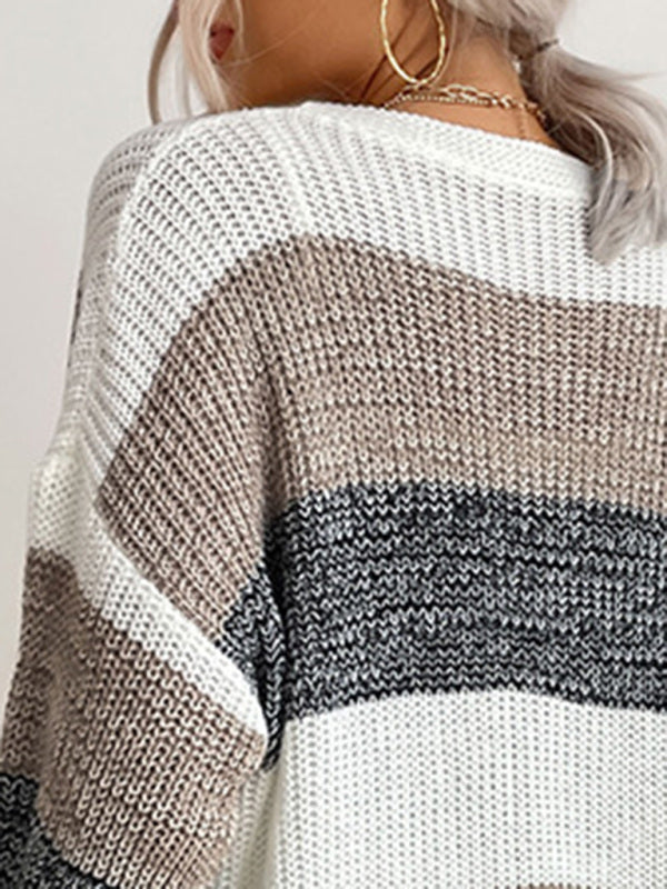 महिलाओं का फैशन नया आगमन लंबा बटन रहित कलरब्लॉक स्वेटर जैकेट
