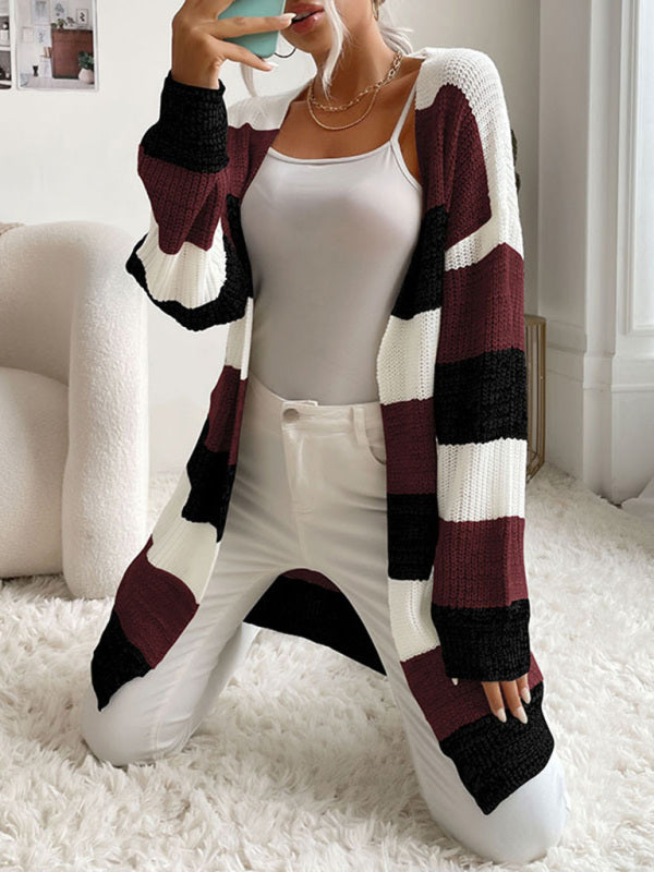 Women's Long Buttonless Colorblock Sweater Cardigan