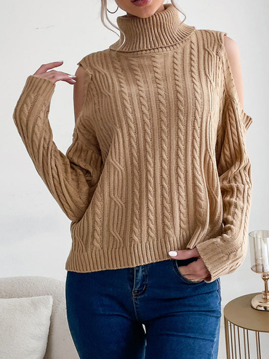 Women's bottoming turtleneck solid color long-sleeved twist off-shoulder sweater