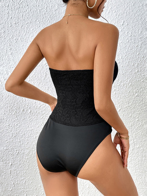 Women's Casual Elegant Black Herringbone Wrap Bodysuit