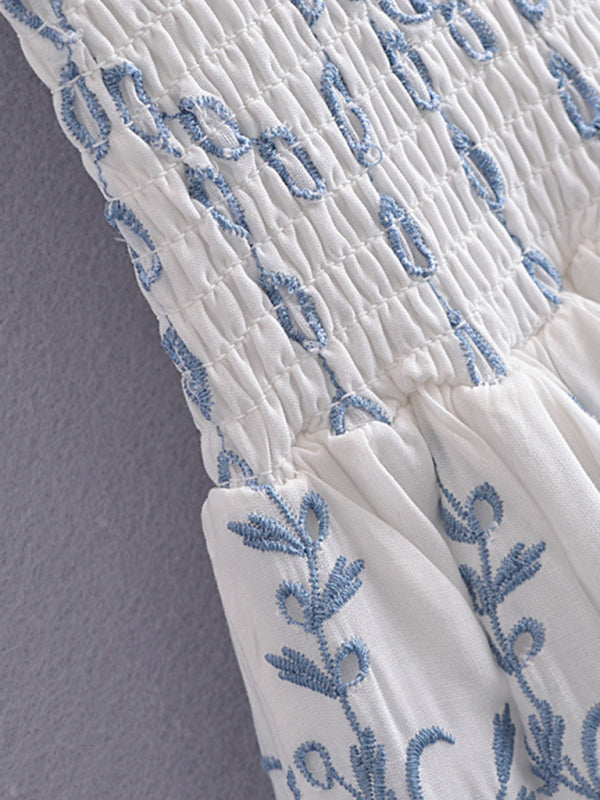 Blue and White Porcelain Embroidered Bodycon Dress