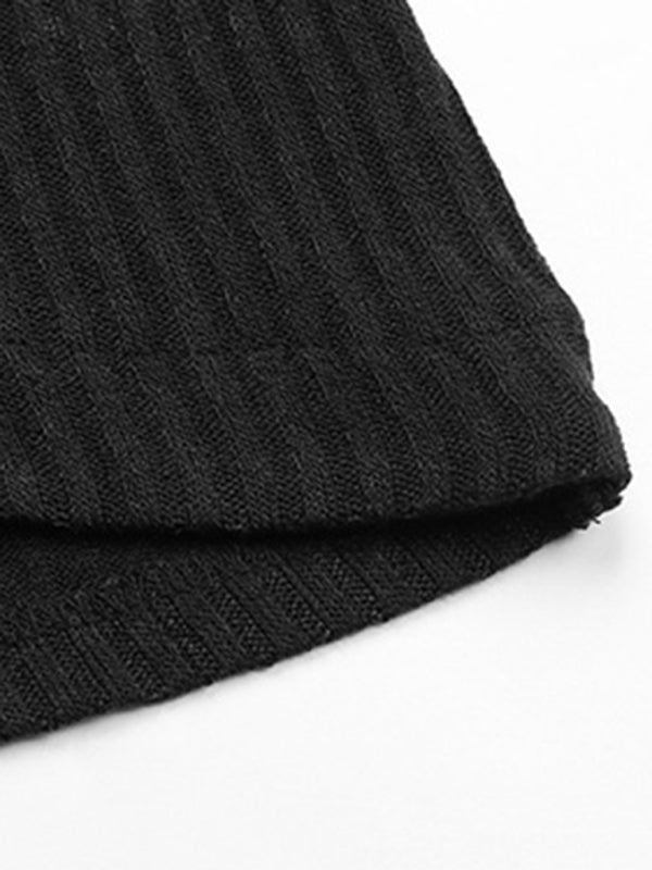 Long Sleeve Irregular Black Knit Sweater