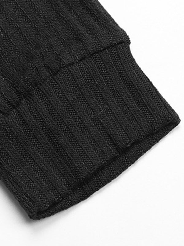 Long Sleeve Irregular Black Knit Sweater