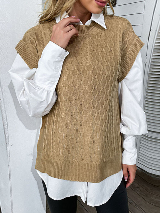 Women's short sleeve knitted twist sweater vest
