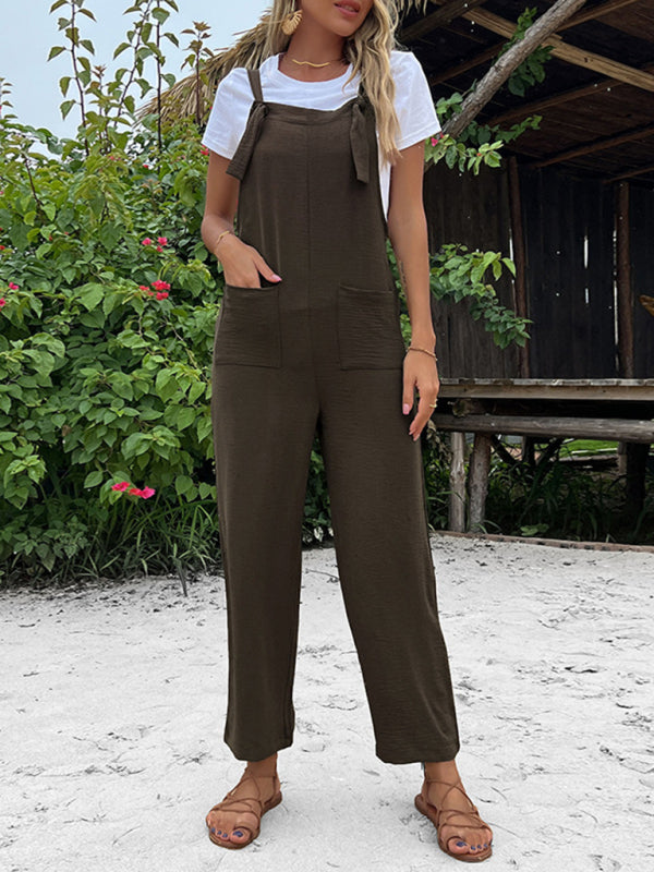 Women's cropped straight patch pocket overall