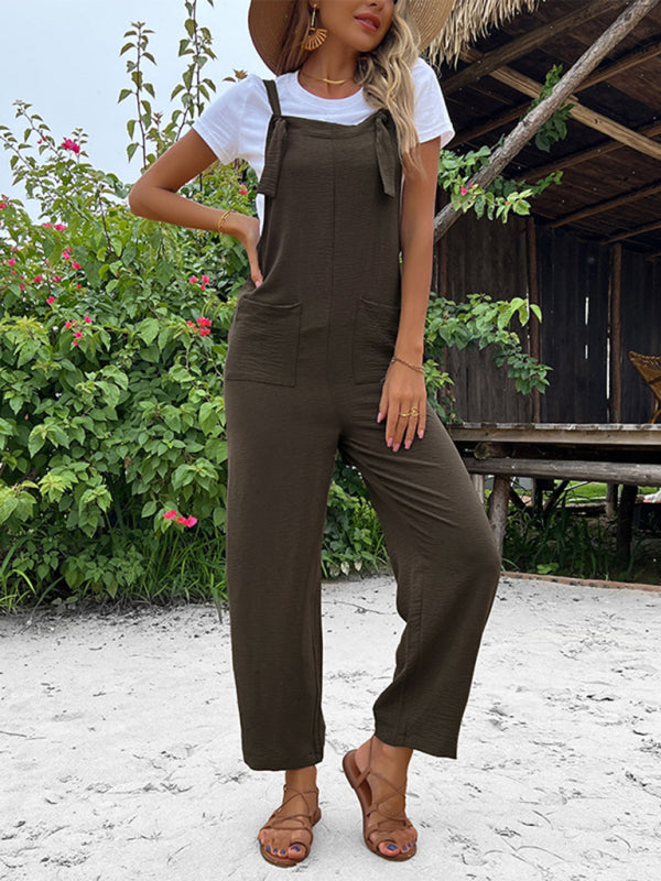 Women's cropped straight patch pocket overall
