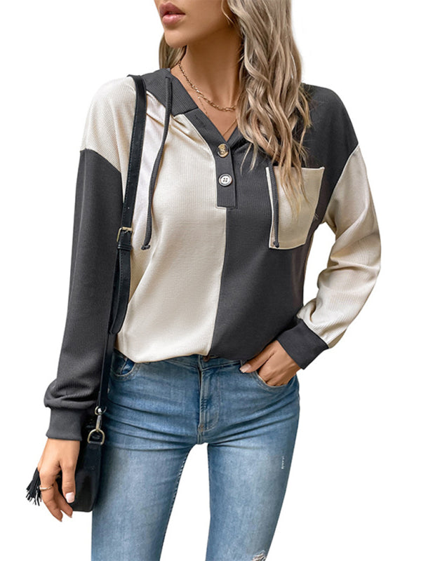 Women's long-sleeved contrast color hoodie
