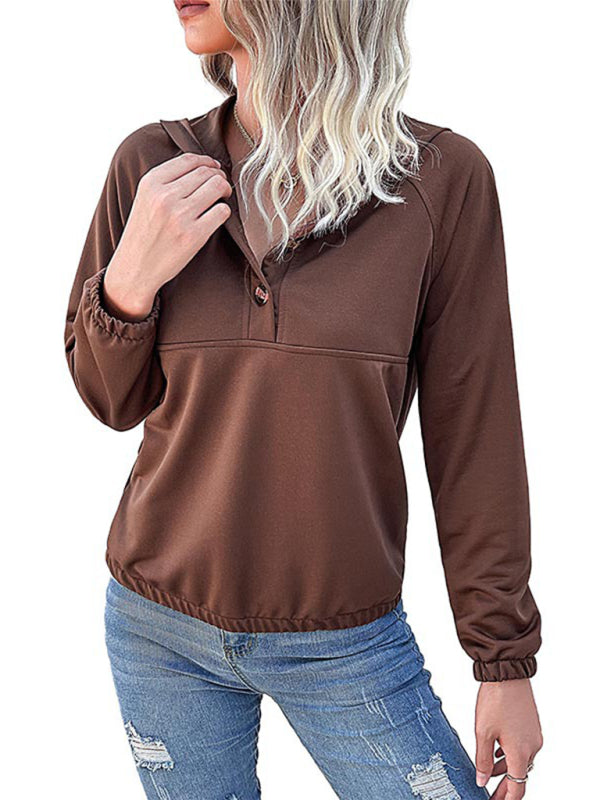 Women's long-sleeved solid color hooded sweater