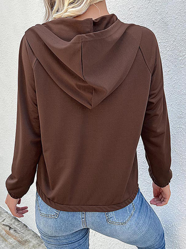 Women's long-sleeved solid color hooded sweater