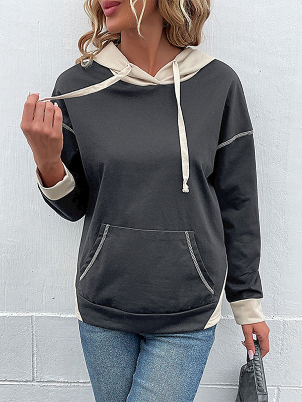 Women's long-sleeved casual color block hoodie