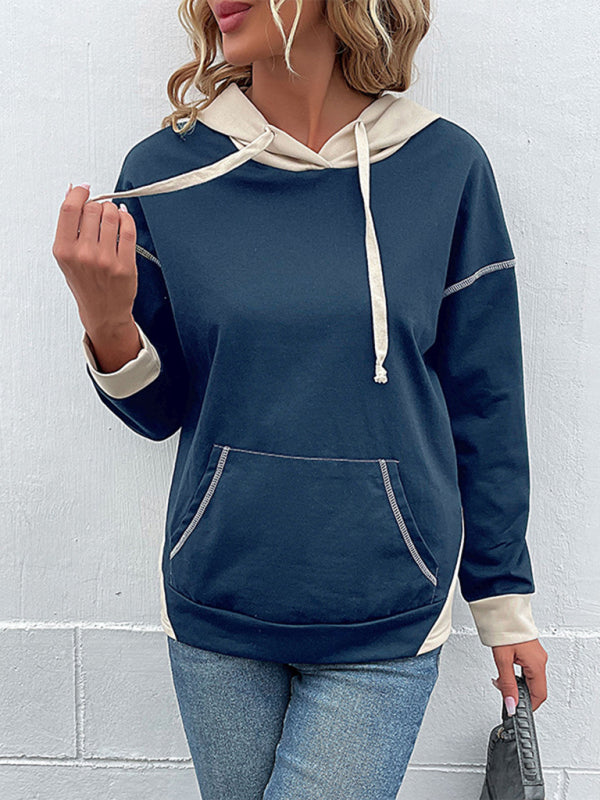 Women's long-sleeved casual color block hoodie