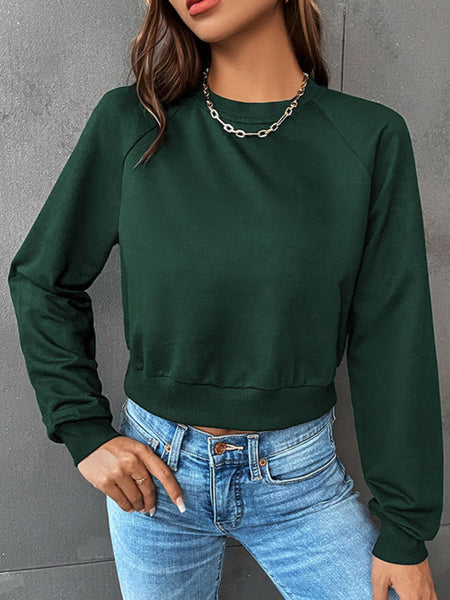 Women's long-sleeved round neck solid color sweatshirt