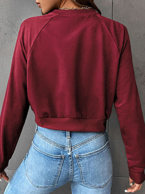Women's long-sleeved round neck solid color sweatshirt