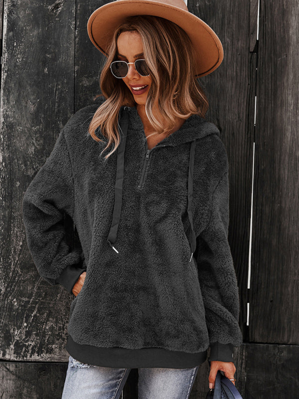 Fur coat warm loose solid color sweater leisure style