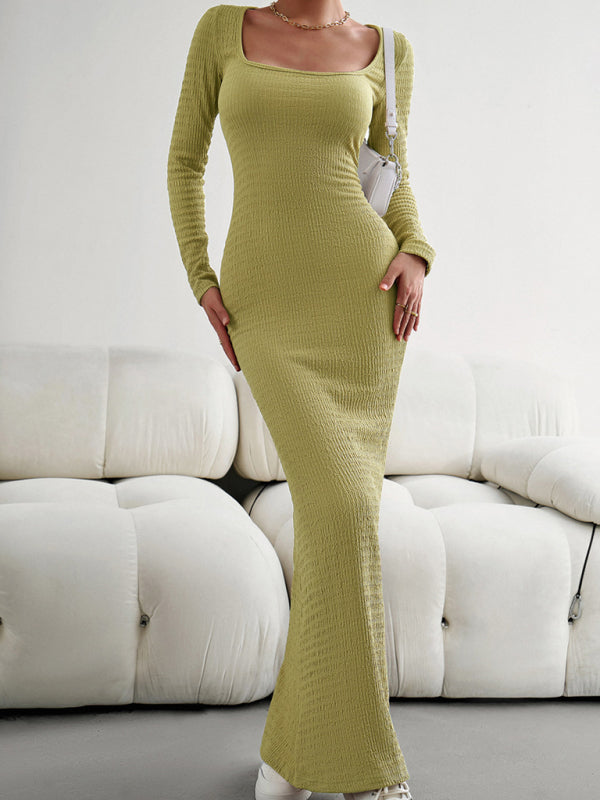 Ladies Fit Square Neck Long Sleeve Knitted Dress