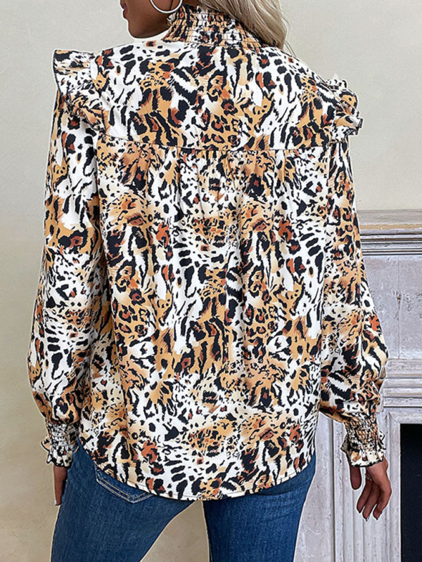 Women's leopard print long-sleeved shirt