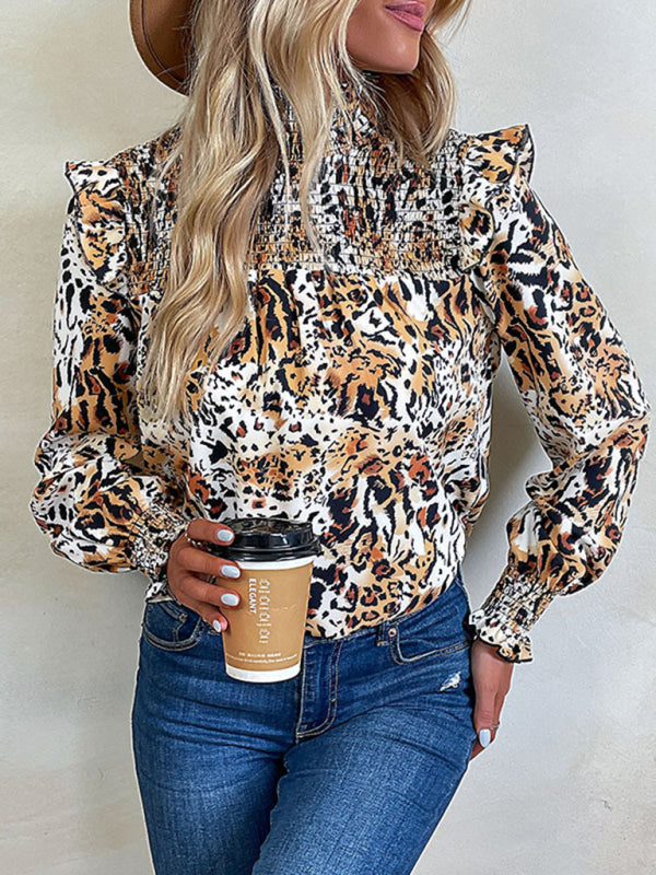 Women's leopard print long-sleeved shirt