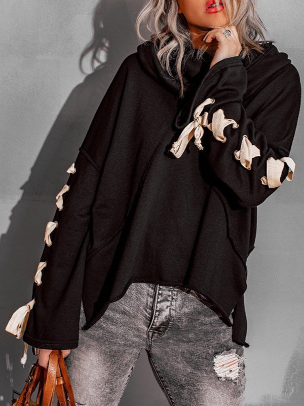 Women's cotton niche design bandage Oversized hoodie