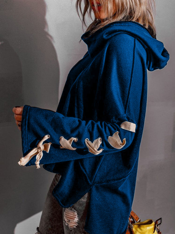 Women's cotton niche design bandage Oversized hoodie