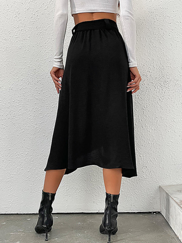 Women's solid color mid-length skirt