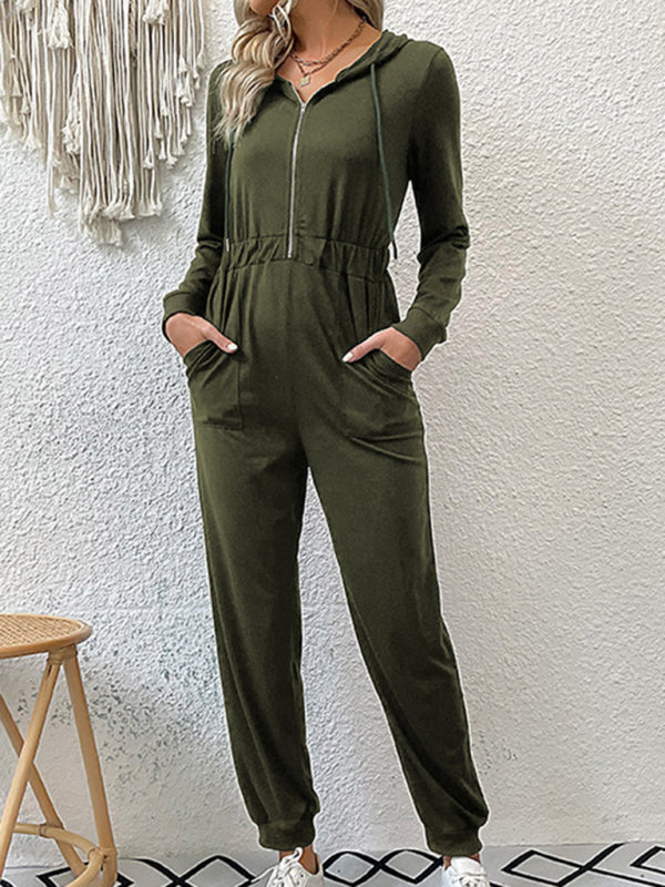 Women's solid color workwear casual jumpsuit