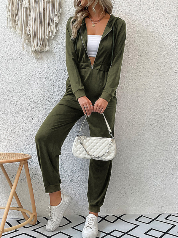 Women's solid color workwear casual jumpsuit