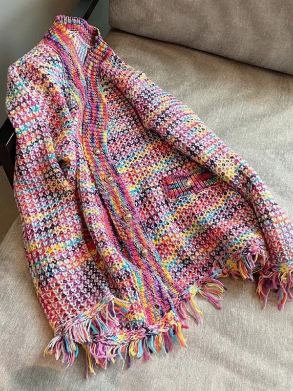 Lazy knit over fringed cardigan