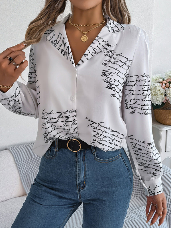 Women's casual all-match letter long-sleeved shirt
