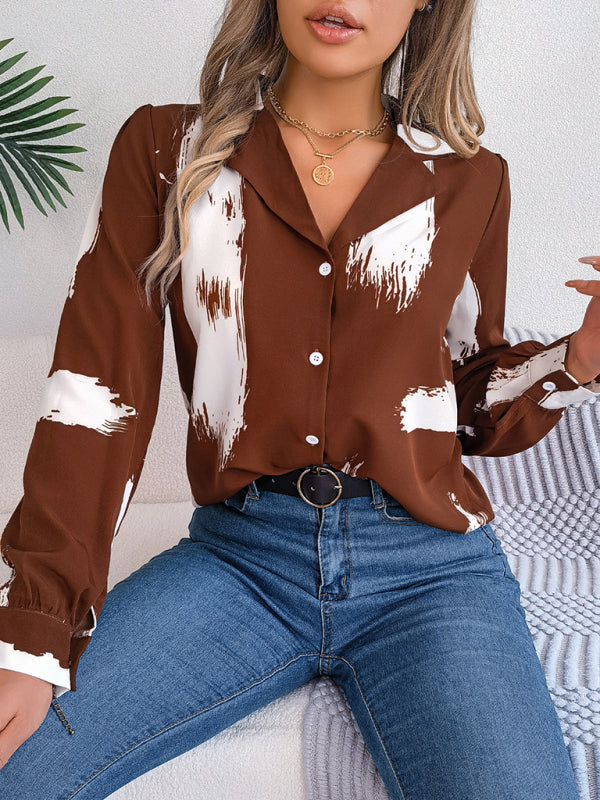 Women's contrasting color striped long-sleeved shirt
